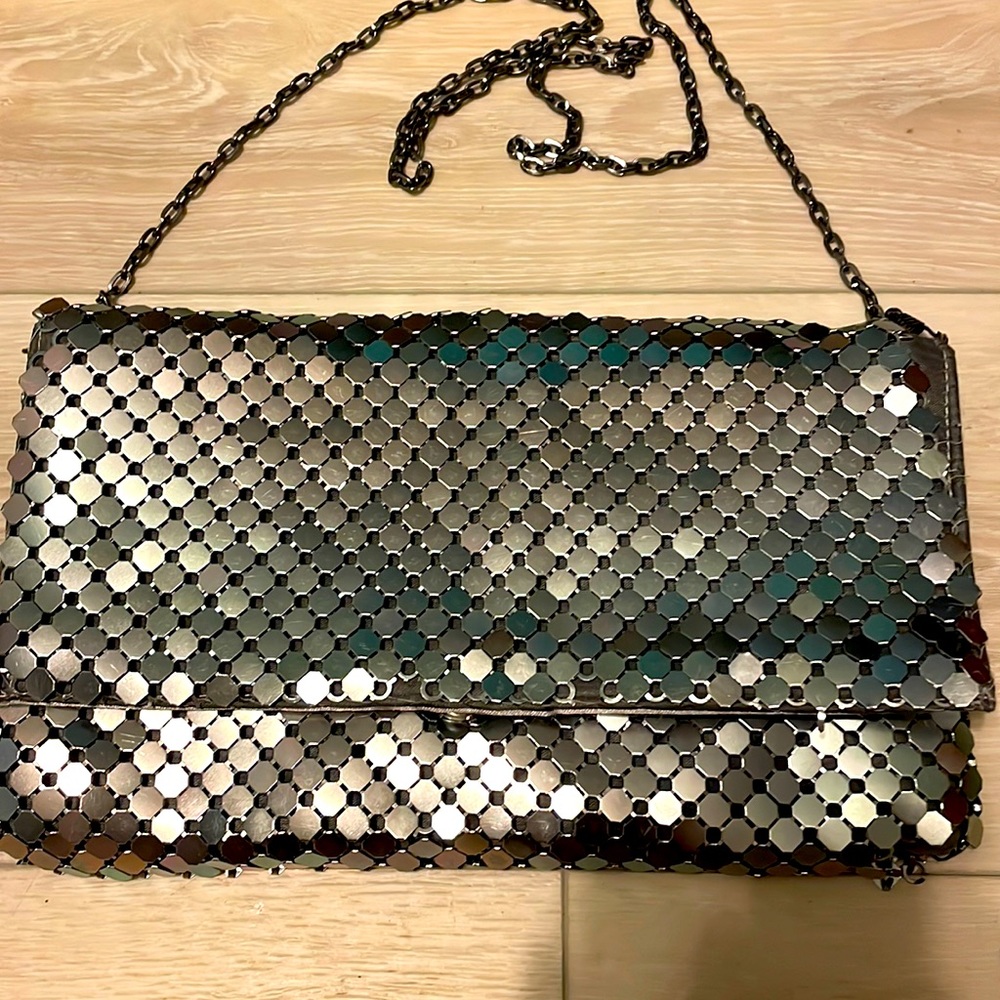 Vintage Silver Metallic Purse with chain